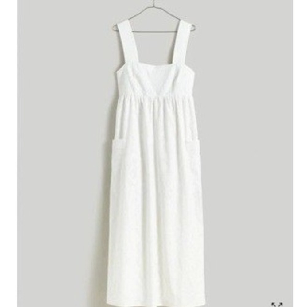 Madewell Eyelet Midi Dress Womens 12 White Excellent Seersucker Back Cutout - Picture 1 of 11